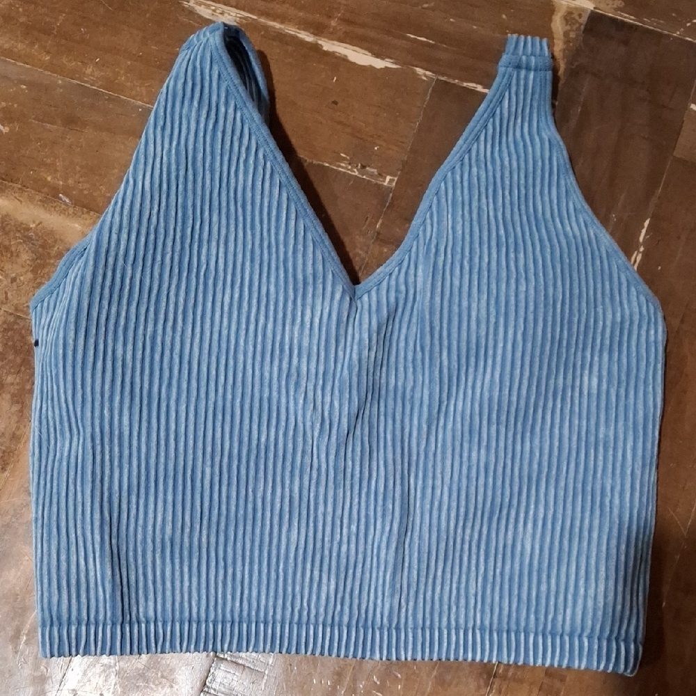 90 Degree By Reflex Blue Ribbed Crop Top